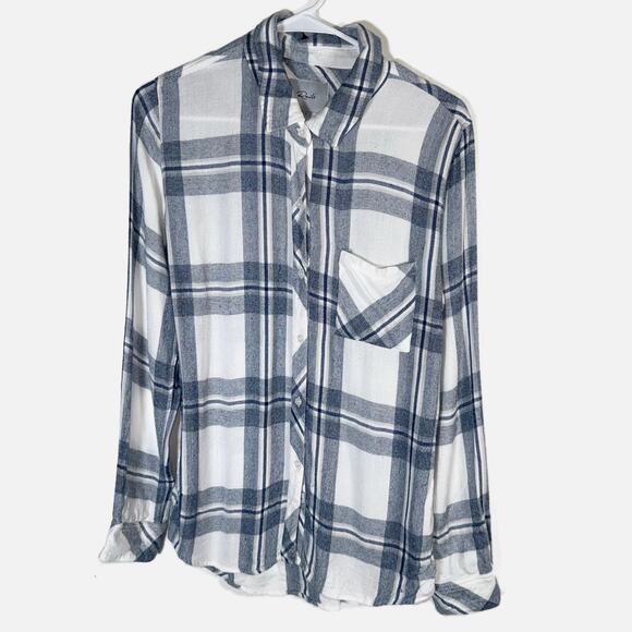 Rails Hunter Plaid Shirt Women’s Small White/Indigo Rayon Button Down Good - Picture 3 of 16